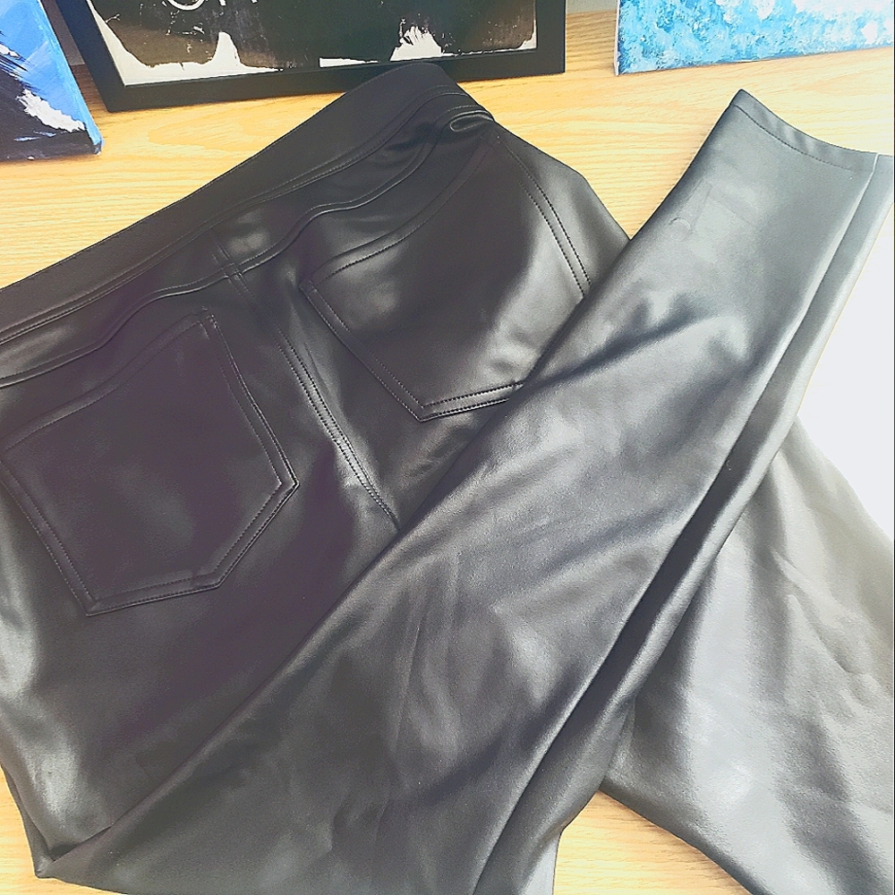 Express Black Faux Leather Leggings with Back Patch Pockets